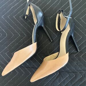 BCBG Nude/Black Ankle Strap Heels Size 8.5